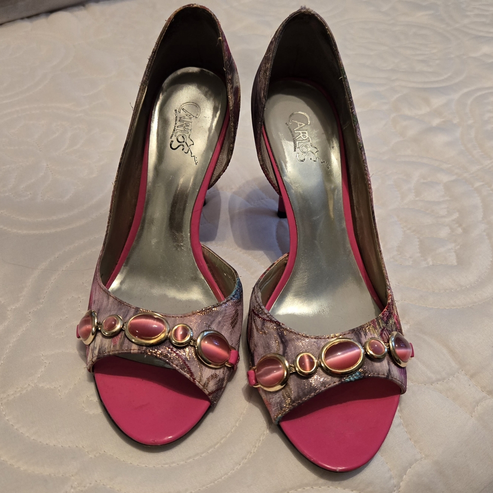 Carlos by Carlos Santana Pink and Gold Heels with Chic Design